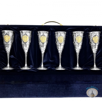 Набор серебряных бокалов с позолоченным гербом России "Князь-4" (6 шт) (объем 1 бокала 180 мл)