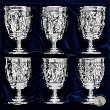 Набор серебряных стаканов "Герань-2" (6 шт) (объем 1 стакана 250 мл)