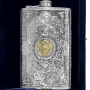 Серебряная фляжка (фляга) с позолоченным гербом России "Империя" (объем 250 мл) - фото 1