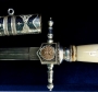 Эксклюзивный кинжал "Империя" с дамасской сталью, авторская работа, использованы серебро, золото, 84 бриллианта, кость бивня моржа, кость мамонта - фото 2