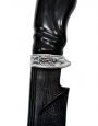 Серебряный нож охотничий "Волчье логово-2", серебро, холодная эмаль, сапфиры, рог буйвола, дамасская сталь, буйволиная кожа - фото 3