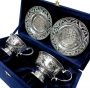 Набор серебряных чашек чайных с блюдцами "Байкал-3" (2 шт, 4 предмета) (объем 1 чашки 175 мл) - фото 1
