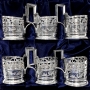 Набор серебряных подстаканников с хрустальными стаканами "Тибет-3" (6 шт) - фото 1