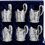 Набор серебряных подстаканников с хрустальными стаканами "Тибет-2" - фото 2