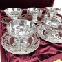 Набор серебряных чашек чайных с блюдцами "Байкал-2" (12 предметов) (объем 1 чашки 130 мл) - фото 4