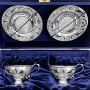 Набор серебряных чашек чайных с блюдцами "Байкал-2" (4 предмета) (объем 1 чашки 130 мл) - фото 1