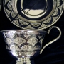 Набор серебряных чашек чайных с блюдцами "Кристалл" (6 шт) (объем 1 чашки 180 мл) - фото 1