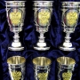 Набор серебряных рюмок для водки или коньяка с позолоченным гербом России "Патриарх-3" (6 шт) - фото 1
