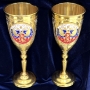 Набор серебряных рюмок для водки или коньяка с золотым покрытием, горячей эмалью и позолоченным гербом России "Символ-5" (2 шт) (объем 1 рюмки 80 мл) - фото 1