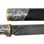 Серебряный нож-мачете с позолотой, кожей и дамасской сталью "Блеск" - фото 3