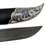 Серебряный нож-мачете с позолотой, кожей и дамасской сталью "Блеск" - фото 4
